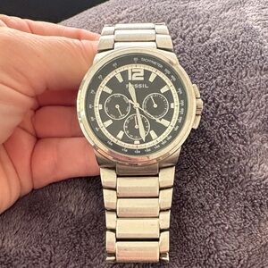Fossil Silver and Black Chronograph Watch